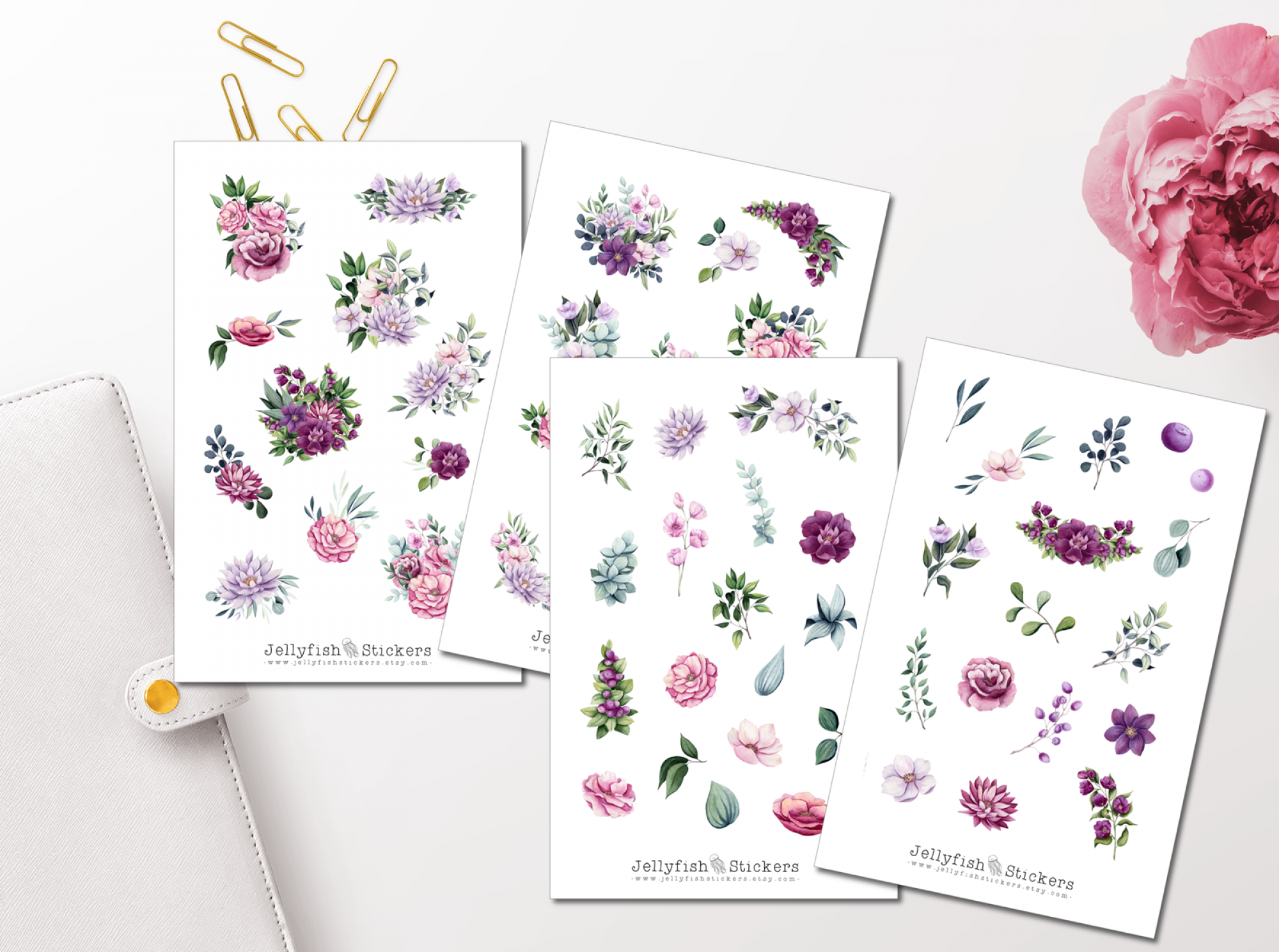 Rosa Lila Blumen Sticker Set